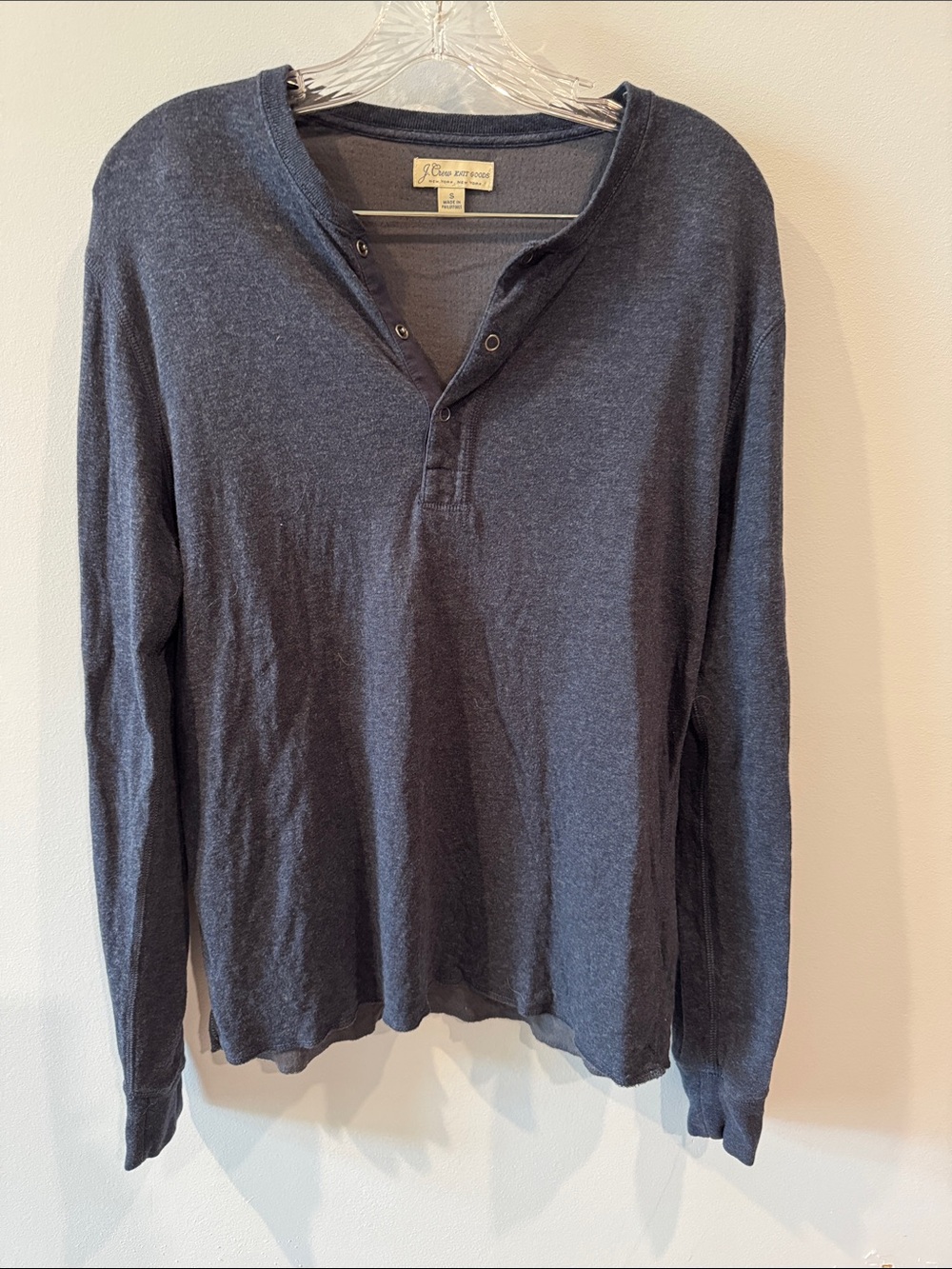 J.Crew Men's Vintage-wash 100% Cotton Henley, featured in a faded blue color